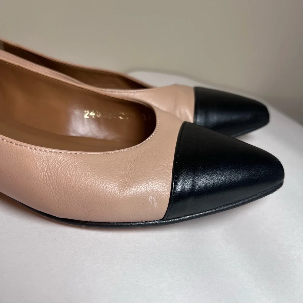 Margaux The Pointe Italian Nappa Leather Colorblock Flats Dune Beige Black 37.5W - Picture 7 of 9